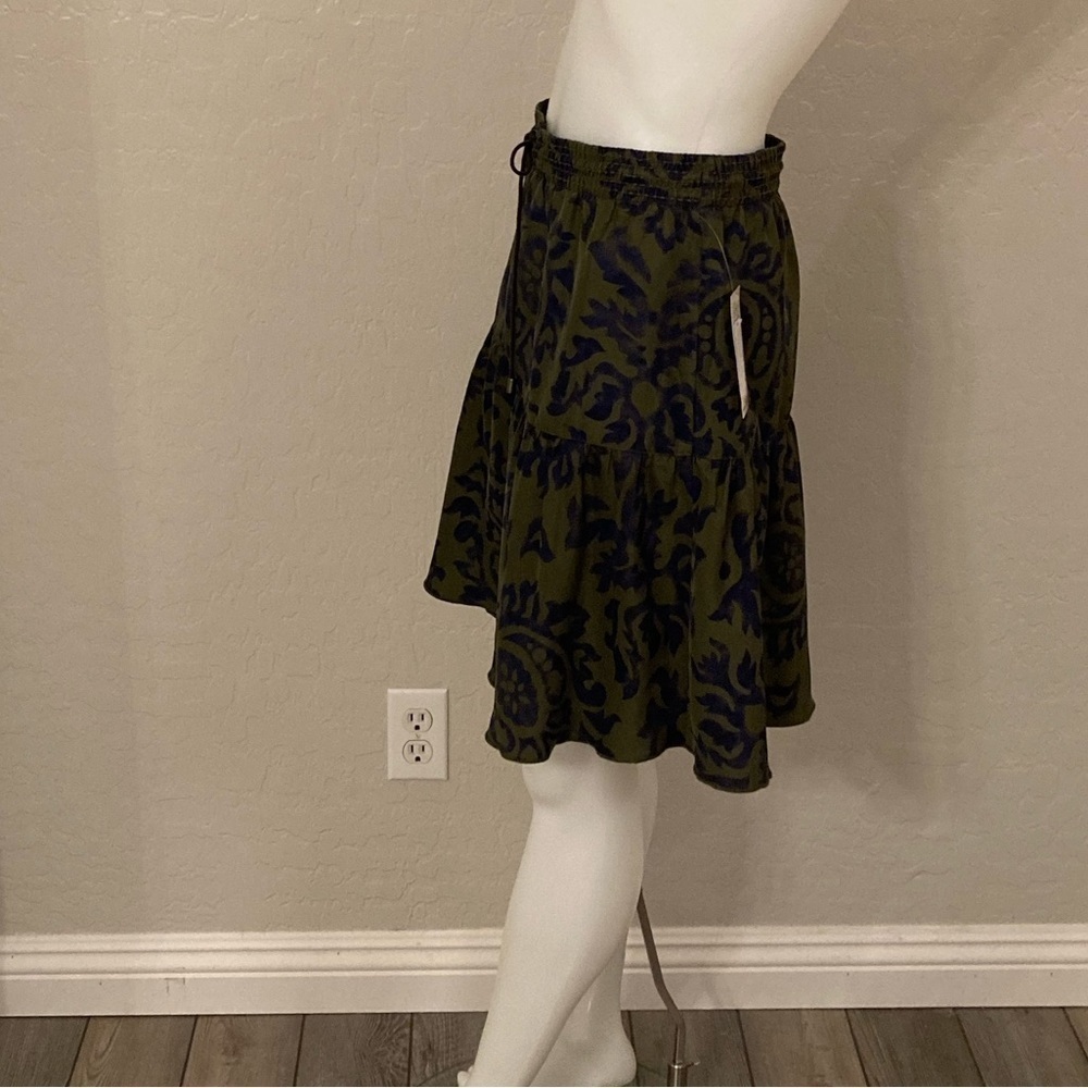 Tommy Hilfiger Olive Green and Blue 100% Silk Skirt Size 10 - Picture 9 of 10